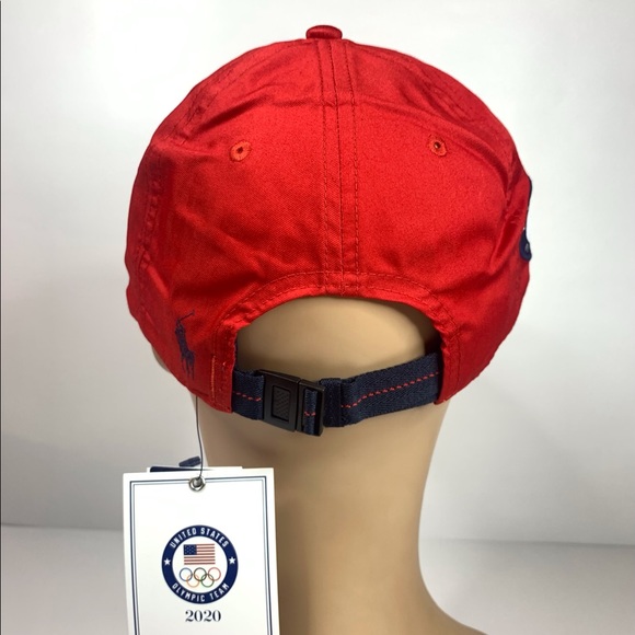 NEW~ Polo Ralph Lauren Red Team USA 2020 Summer Olympics Wordmark Adjustable Hat - Picture 7 of 15